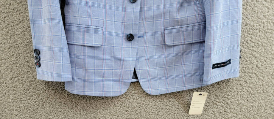 Tommy Hilfiger Stretch Deco Plaid Sport Coat Big Boys 10 Blue Flap Pockets L/S