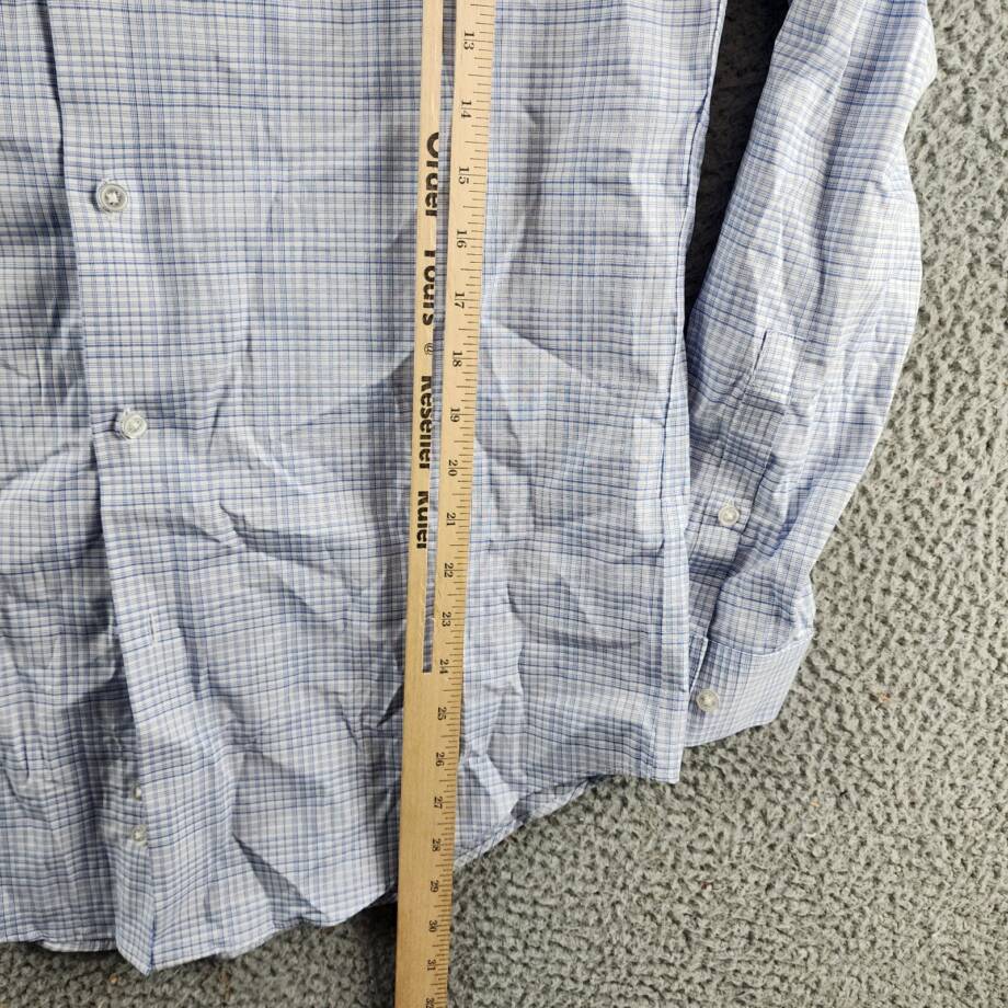 Calvin Klein Steel + Slim Fit Check Dress Shirt Men's M 32/33 15.5 Light Blue