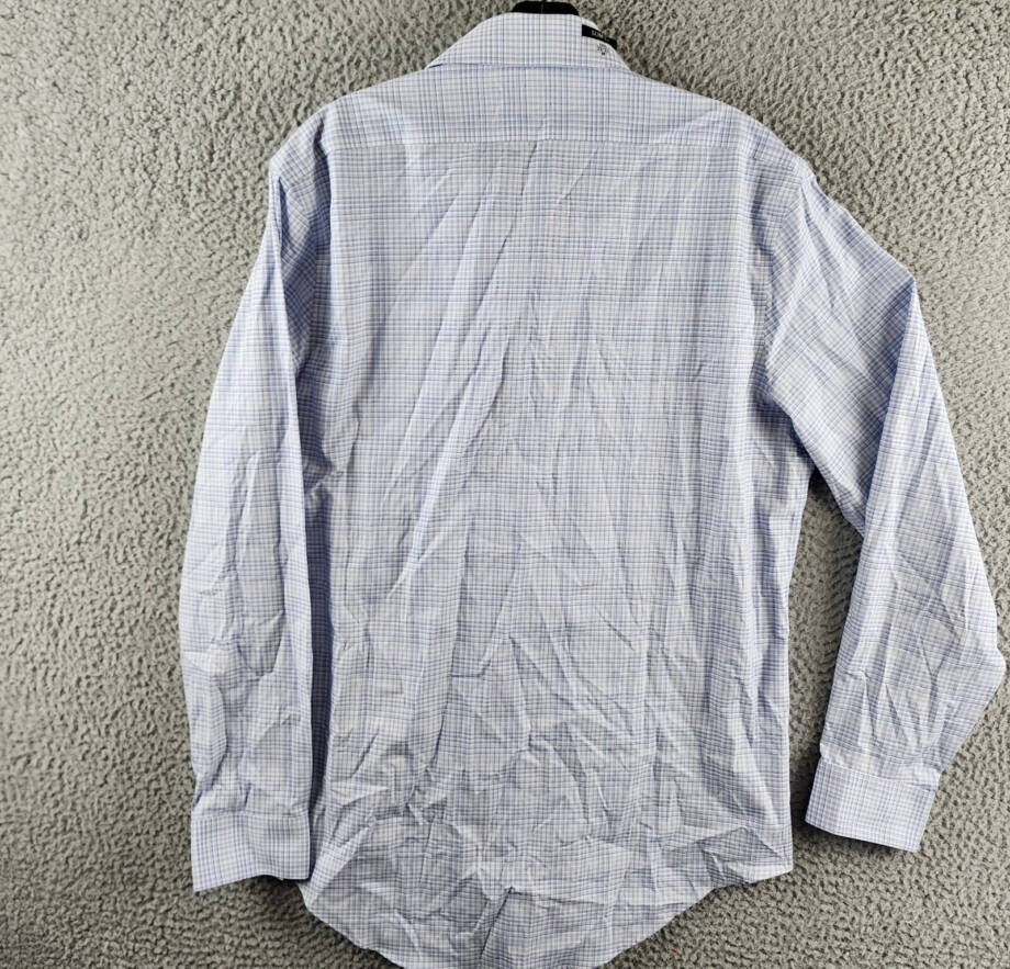 Calvin Klein Steel + Slim Fit Check Dress Shirt Men's M 32/33 15.5 Light Blue