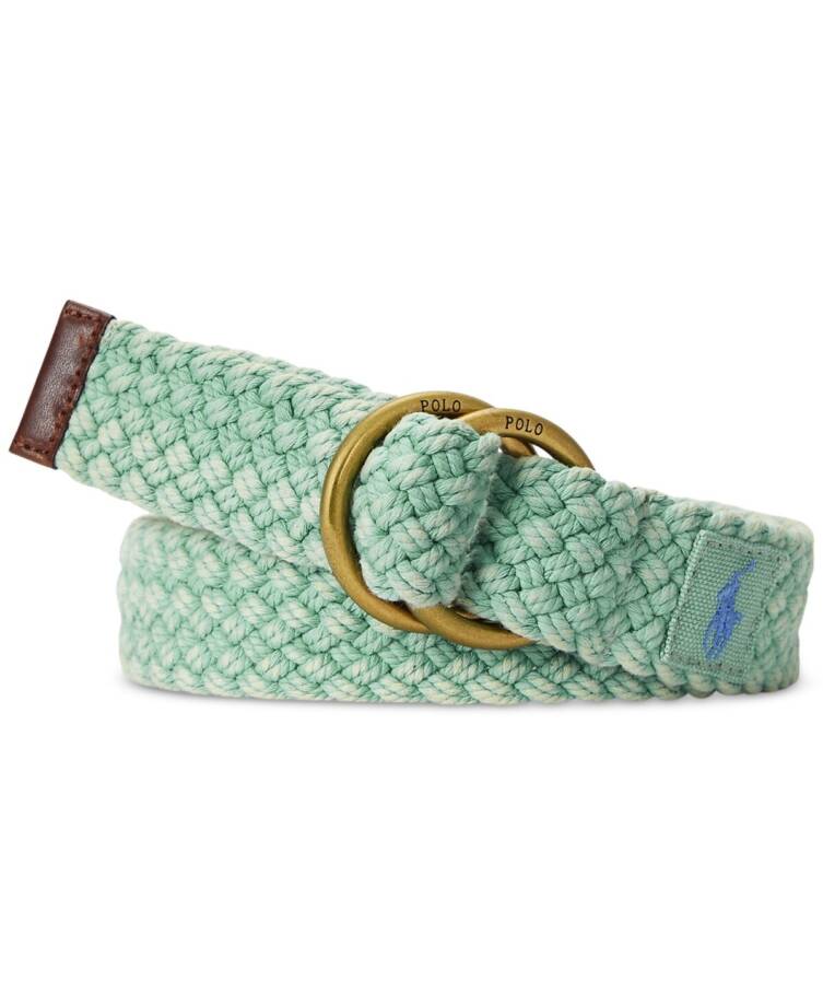 Polo Ralph Lauren Braided Belt Men's M Faded Mint Double O Ring Embroidered Logo