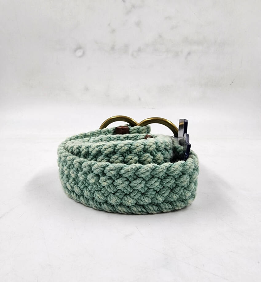Polo Ralph Lauren Braided Belt Men's M Faded Mint Double O Ring Embroidered Logo