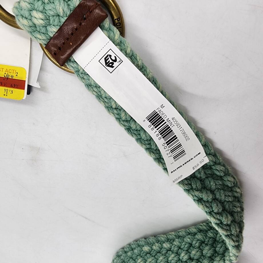 Polo Ralph Lauren Braided Belt Men's M Faded Mint Double O Ring Embroidered Logo