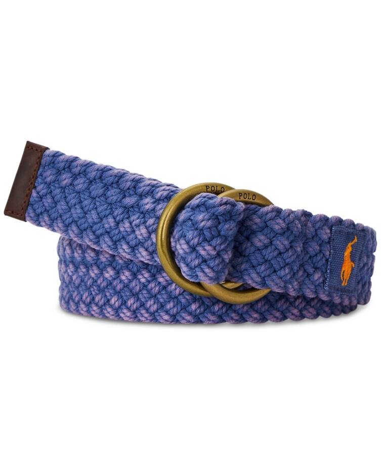 Polo Ralph Lauren Braided Belt Men's M Old Royal Double O Ring Embroidered Logo