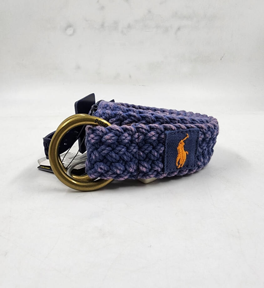 Polo Ralph Lauren Braided Belt Men's M Old Royal Double O Ring Embroidered Logo