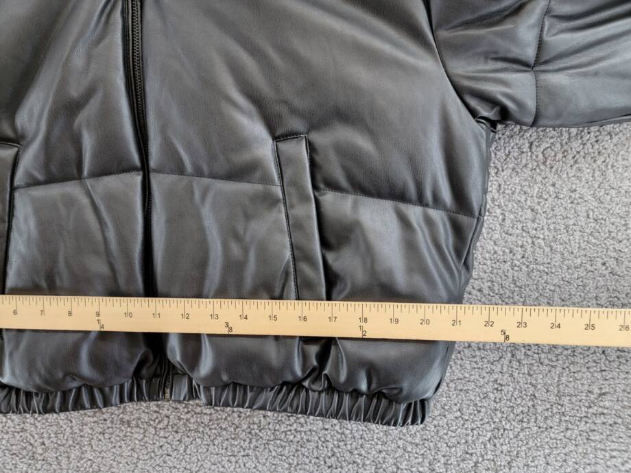 AQUA Faux Leather Full Zip Puffer Jacket Women's XL Black Solid Side Pockets L/S