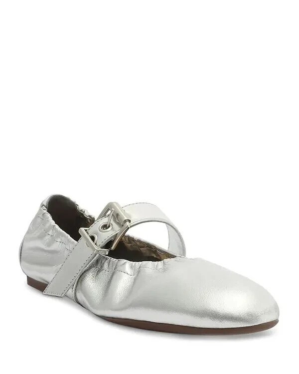 Schutz Calita Slip On Buckled Mary Jane Ballet Flats Women's 7B Prata Round Toe