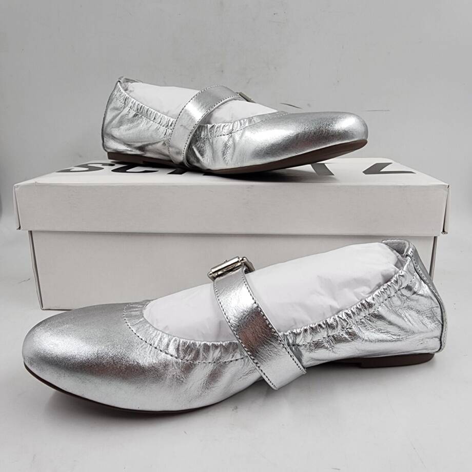 Schutz Calita Slip On Buckled Mary Jane Ballet Flats Women's 7B Prata Round Toe