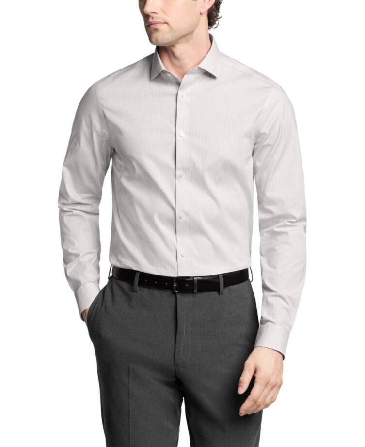 Calvin Klein Steel + Slim Fit Dress Shirt Men's XL 34/35 17 Pink Multi Collared