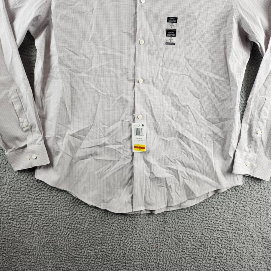 Calvin Klein Steel + Slim Fit Dress Shirt Men's XL 34/35 17 Pink Multi Collared