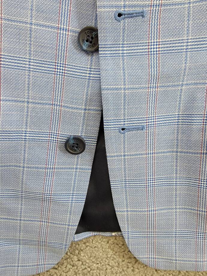 Tommy Hilfiger Stretch Deco Plaid Sport Coat Big Boys 10 Blue Flap Pockets L/S