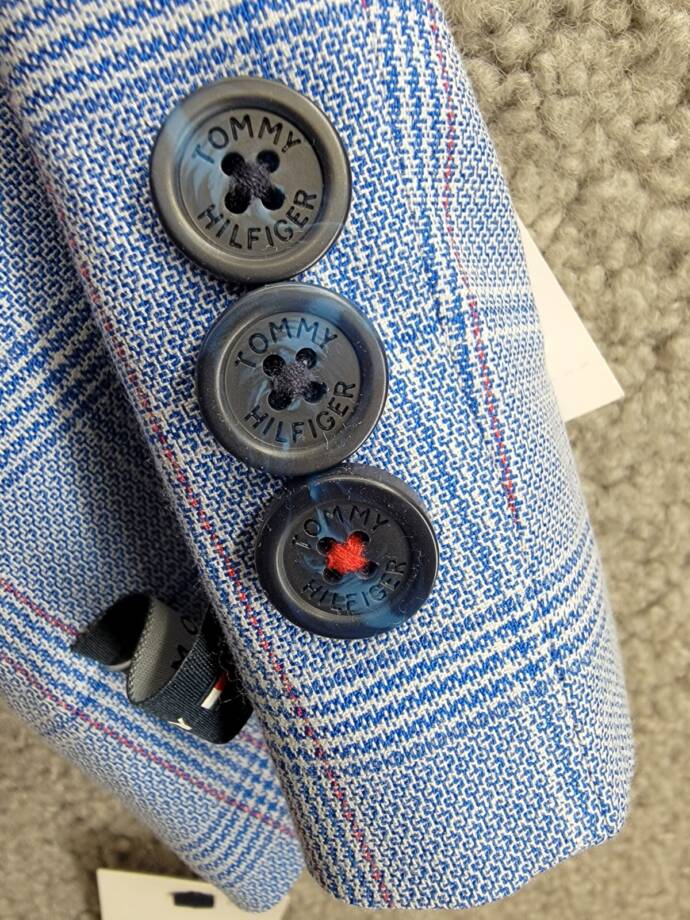 Tommy Hilfiger Stretch Deco Plaid Sport Coat Big Boys 10 Blue Flap Pockets L/S