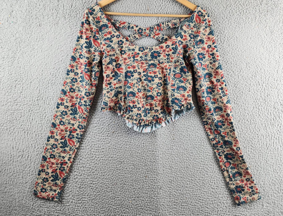 Free People Melanie Long Sleeve Top Women's M Sand Combo Ruffle-Trim Pullover