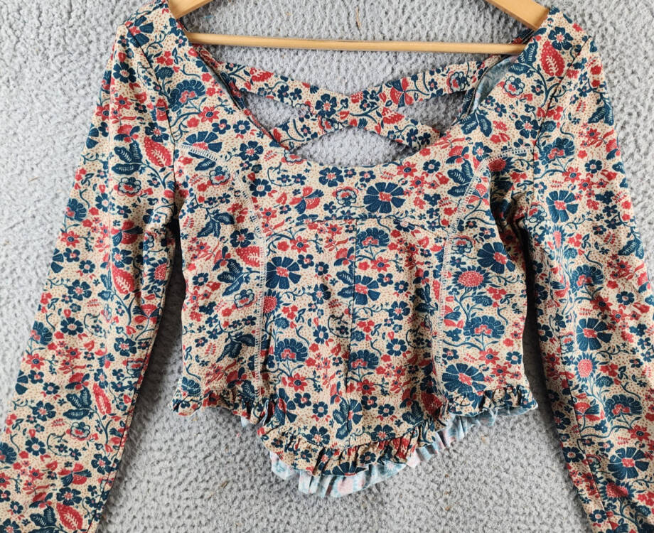 Free People Melanie Long Sleeve Top Women's M Sand Combo Ruffle-Trim Pullover
