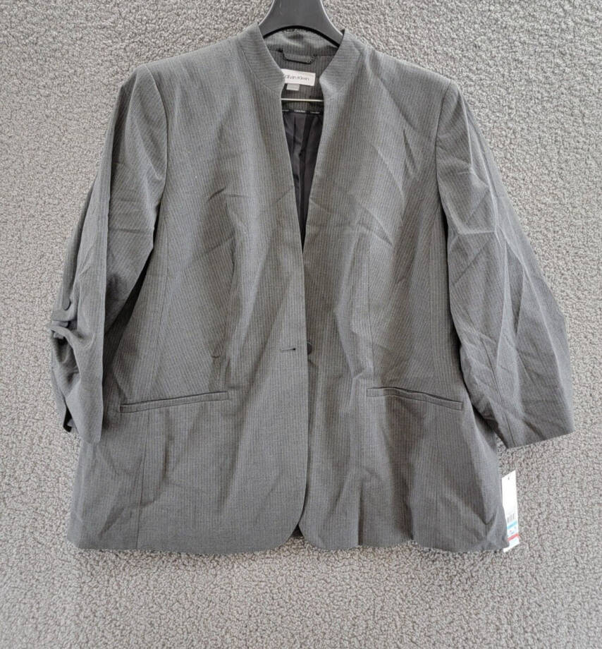 Calvin Klein Plus Size Pinstriped One-Button Jacket Women's 20W Charcoal/Cream