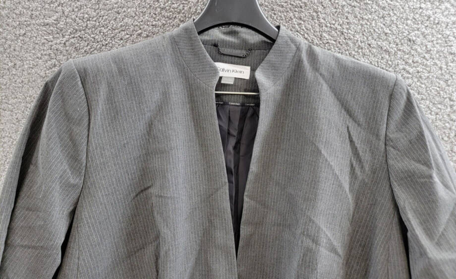Calvin Klein Plus Size Pinstriped One-Button Jacket Women's 20W Charcoal/Cream