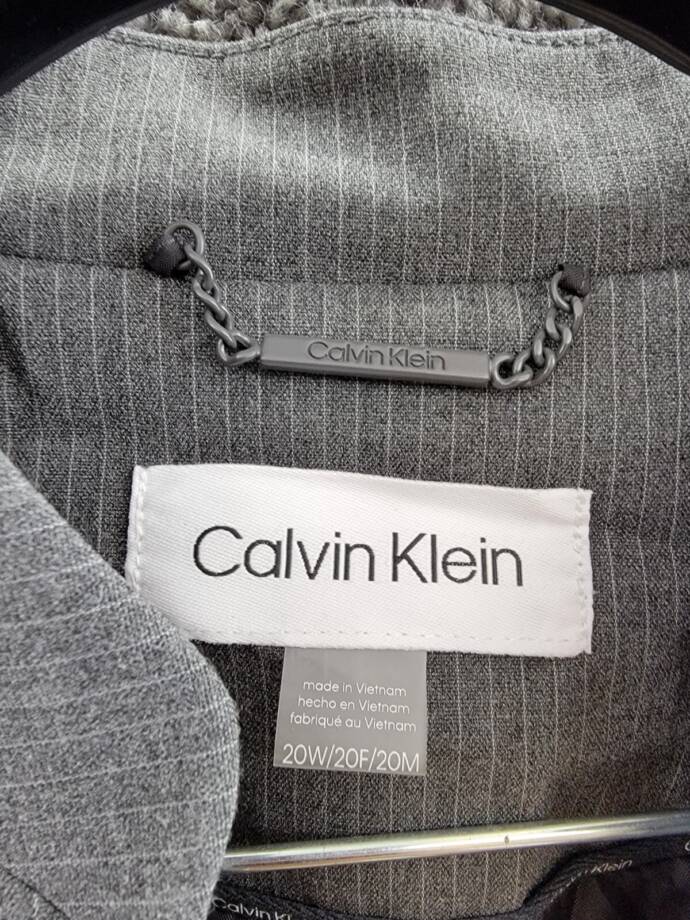 Calvin Klein Plus Size Pinstriped One-Button Jacket Women's 20W Charcoal/Cream