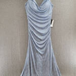 B Darlin Trendy Plus Size Glitter-Knit Ruched Gown 22W Light Blue Zip Closure