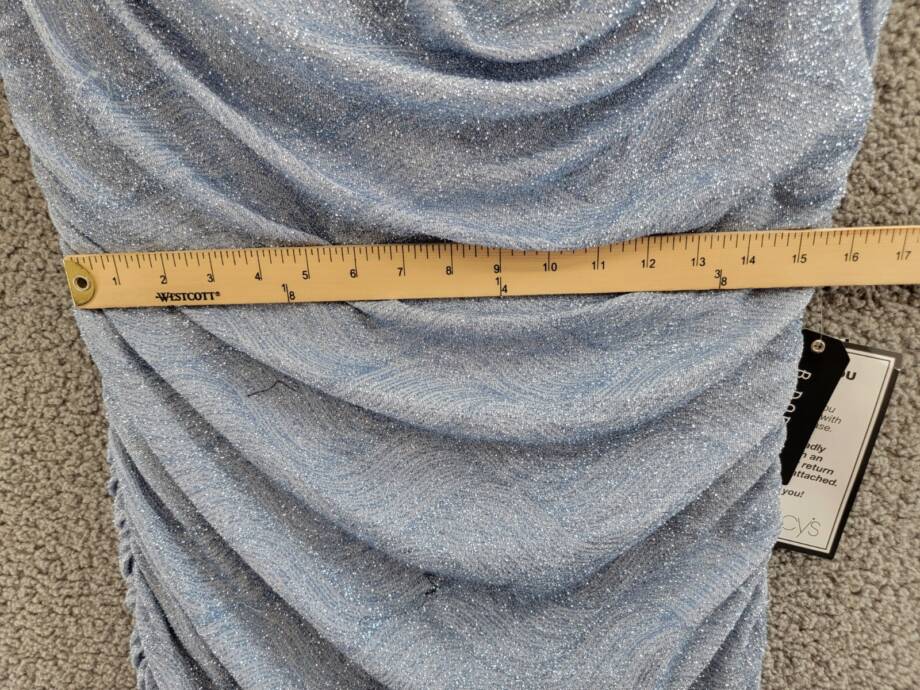 B Darlin Trendy Plus Size Glitter-Knit Ruched Gown 22W Light Blue Zip Closure