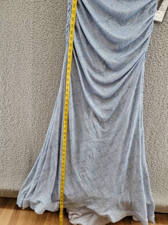 B Darlin Trendy Plus Size Glitter-Knit Ruched Gown 22W Light Blue Zip Closure