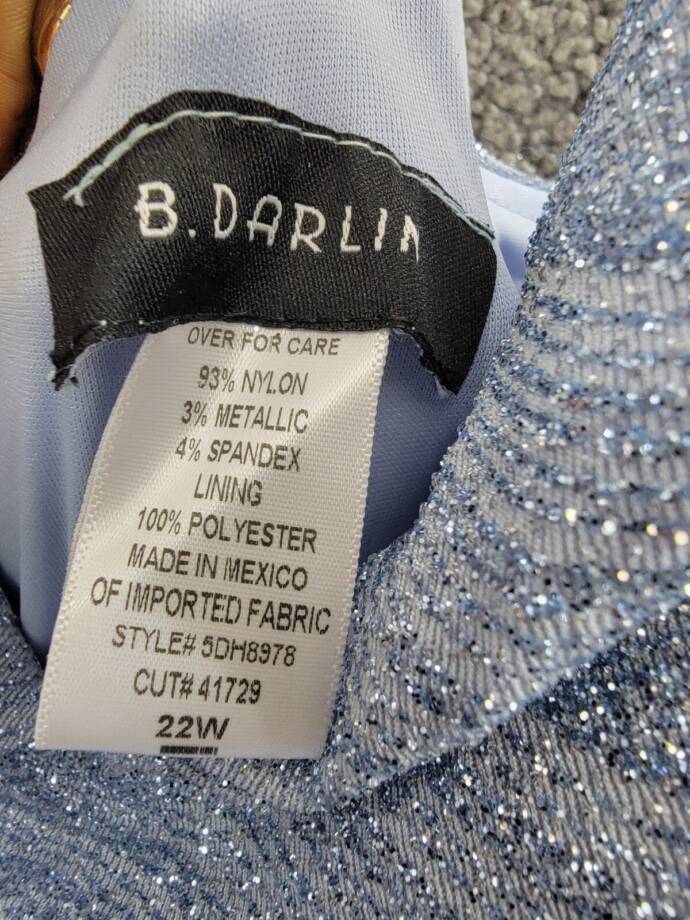 B Darlin Trendy Plus Size Glitter-Knit Ruched Gown 22W Light Blue Zip Closure