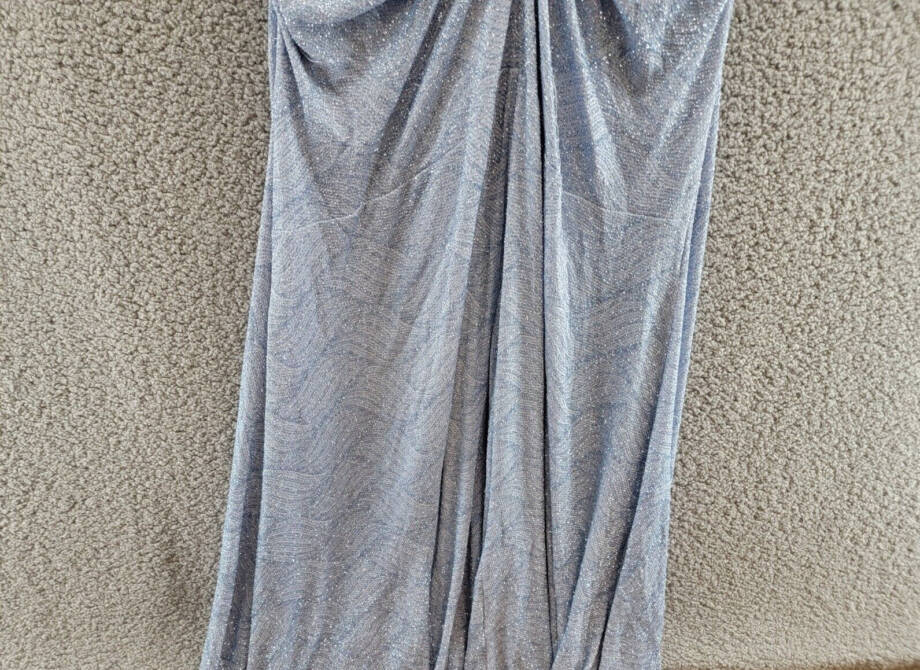B Darlin Trendy Plus Size Glitter-Knit Ruched Gown 22W Light Blue Zip Closure