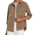 Monrow Mini Corduroy Patch Pocket Shirt Women's XS Brown Collared Long Sleeve