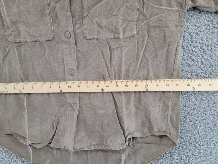 Monrow Mini Corduroy Patch Pocket Shirt Women's XS Brown Collared Long Sleeve
