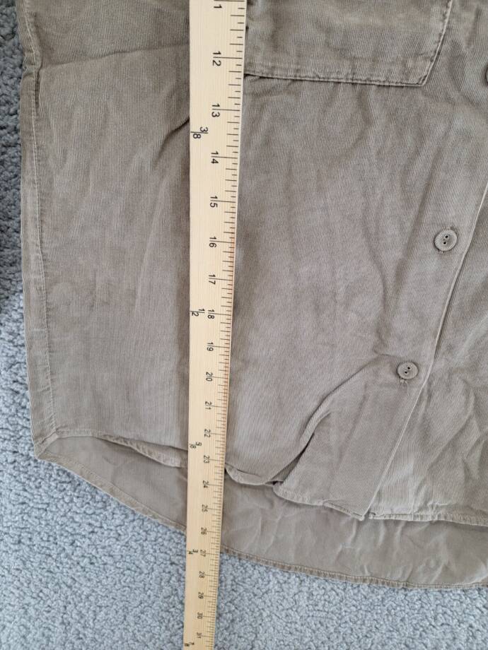 Monrow Mini Corduroy Patch Pocket Shirt Women's XS Brown Collared Long Sleeve