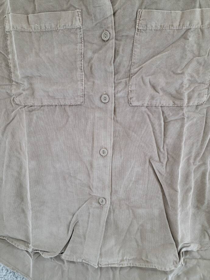 Monrow Mini Corduroy Patch Pocket Shirt Women's XS Brown Collared Long Sleeve