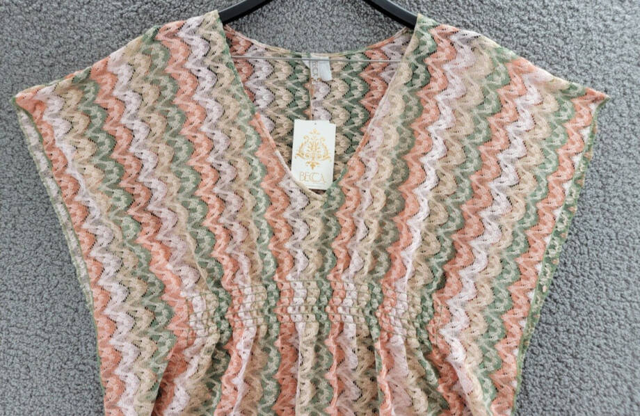 Becca Solstice Crocheted Cover-Up Tunic Women's M-L Multi Pullover Style V-Neck