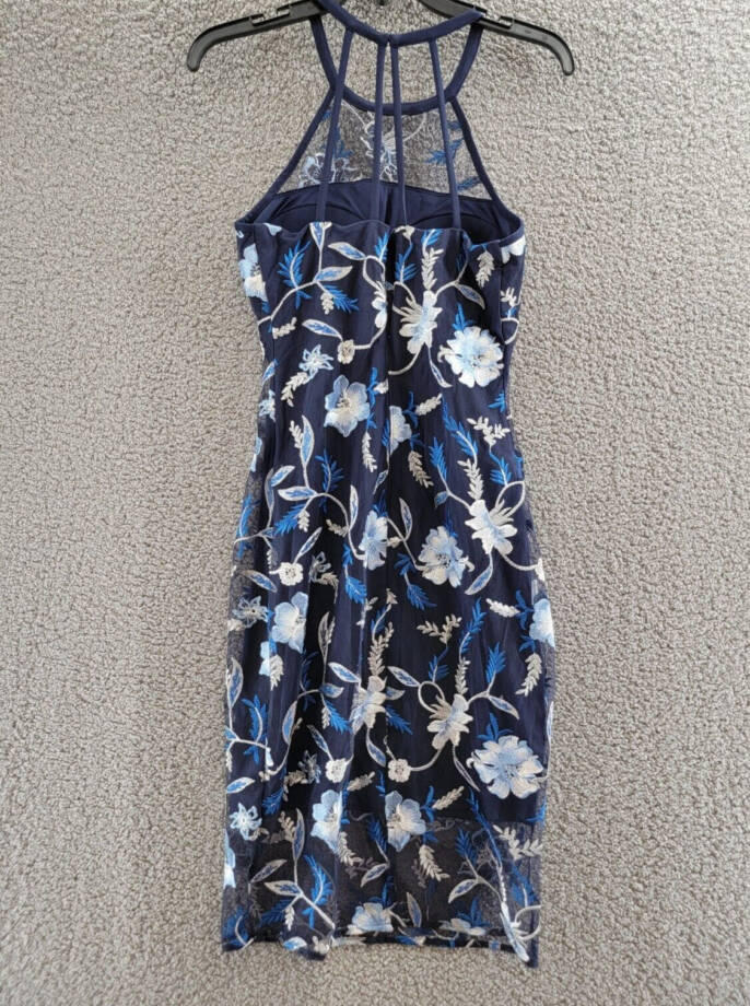 GUESS Embroidered-Floral Mesh Sheath Dress Women's 4 Multi Round Neck Back Zip