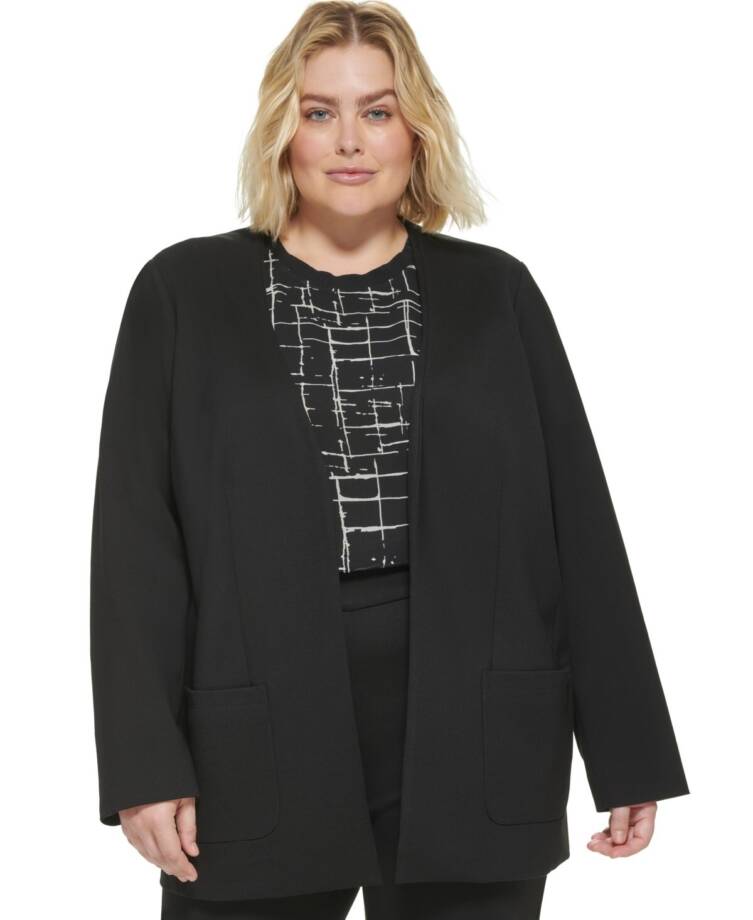 Calvin Klein Plus Size Open Front Ponte Blazer Women's 14W Black Long Sleeve
