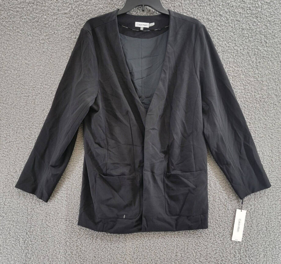 Calvin Klein Plus Size Open Front Ponte Blazer Women's 14W Black Long Sleeve
