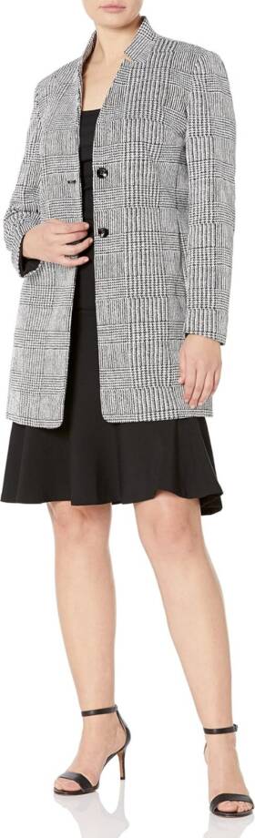 Kasper Double Button Front Longer Length Plaid Jacket Women's 16 Black/Vanilla