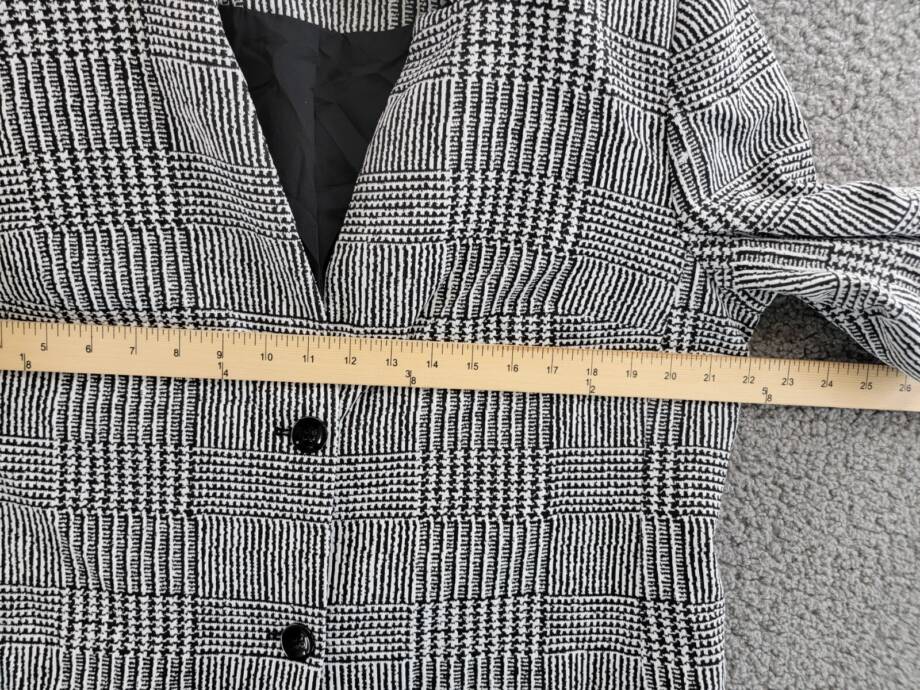Kasper Double Button Front Longer Length Plaid Jacket Women's 16 Black/Vanilla