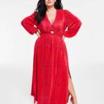 Nina Parker Plus Size Keyhole Printed Pleated Maxi Dress Women's 3X Orange/Pink