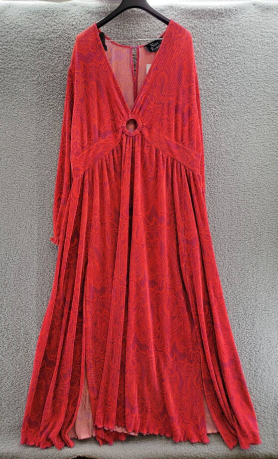 Nina Parker Plus Size Keyhole Printed Pleated Maxi Dress Women's 3X Orange/Pink