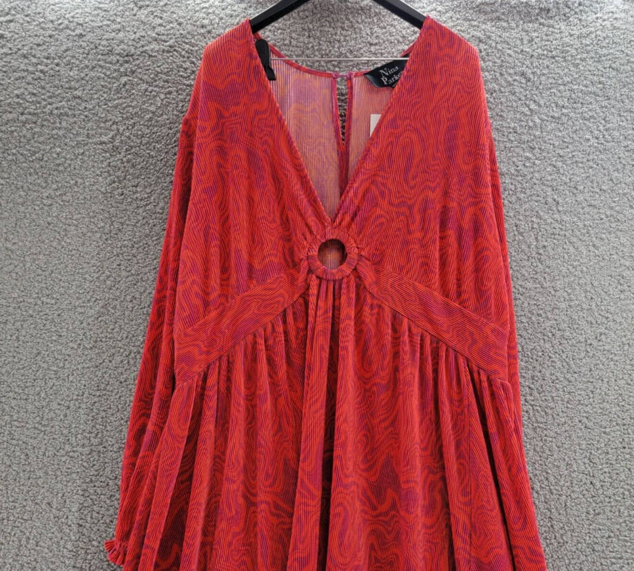 Nina Parker Plus Size Keyhole Printed Pleated Maxi Dress Women's 3X Orange/Pink