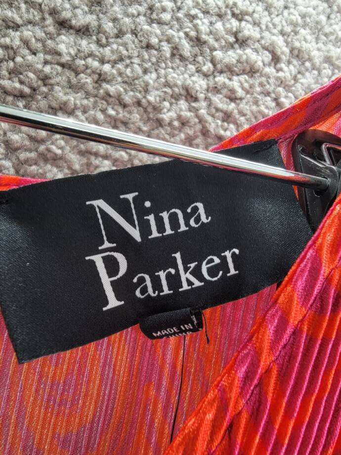 Nina Parker Plus Size Keyhole Printed Pleated Maxi Dress Women's 3X Orange/Pink