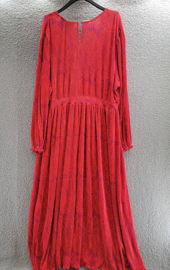 Nina Parker Plus Size Keyhole Printed Pleated Maxi Dress Women's 3X Orange/Pink