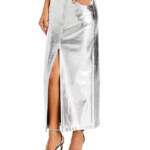 Line & Dot Tinsley Vegan Leather Long Skirt Women's S Silver Button Zip Closure