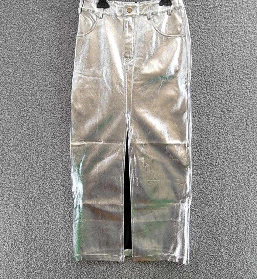 Line & Dot Tinsley Vegan Leather Long Skirt Women's S Silver Button Zip Closure