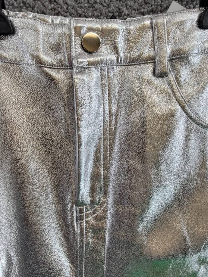 Line & Dot Tinsley Vegan Leather Long Skirt Women's S Silver Button Zip Closure
