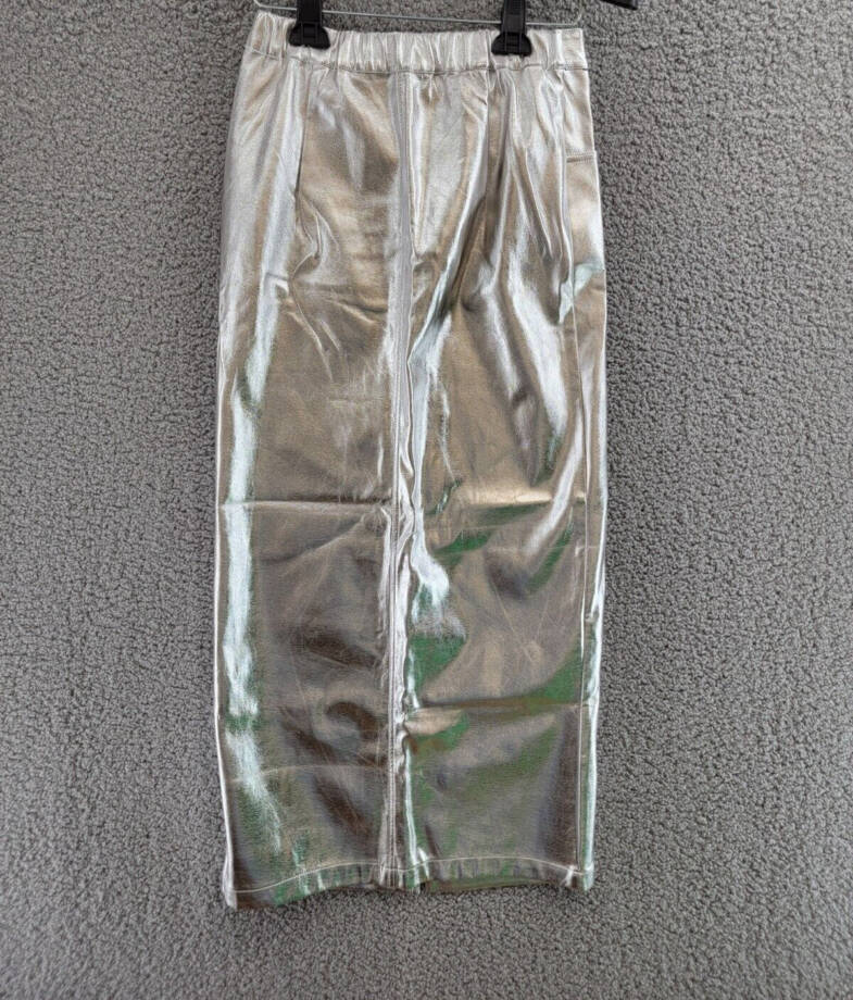 Line & Dot Tinsley Vegan Leather Long Skirt Women's S Silver Button Zip Closure