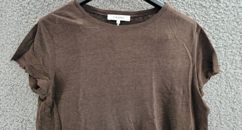 FRAME Easy True Raw-Edge Linen Tee Women's XS Espresso Crew Neck Short Sleeve