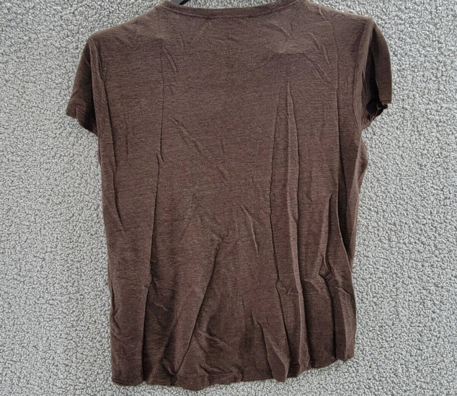 FRAME Easy True Raw-Edge Linen Tee Women's XS Espresso Crew Neck Short Sleeve