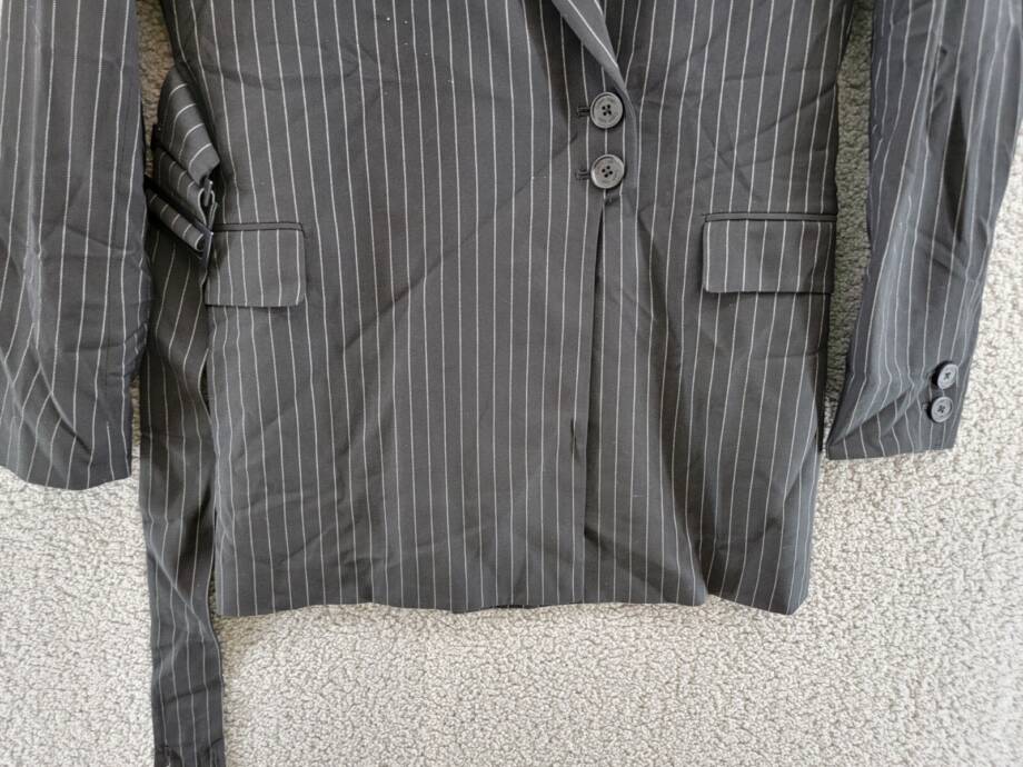 Calvin Klein Pinstripe Belted Jacket Women's 6 Black/White Button Front L/S