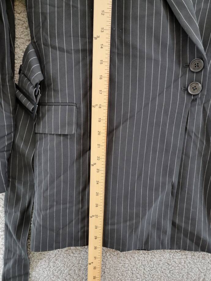 Calvin Klein Pinstripe Belted Jacket Women's 6 Black/White Button Front L/S