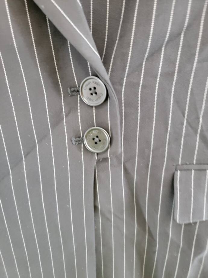 Calvin Klein Pinstripe Belted Jacket Women's 6 Black/White Button Front L/S