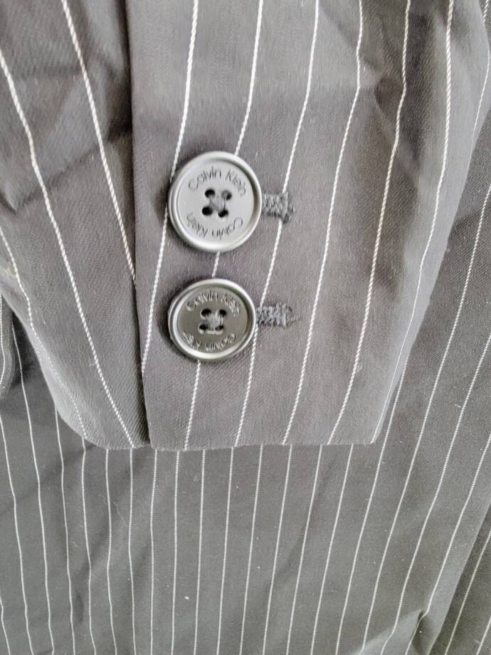 Calvin Klein Pinstripe Belted Jacket Women's 6 Black/White Button Front L/S